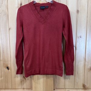 Tribal Deep Red V-Neck Sweater